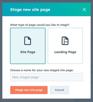 Select type of page to stage