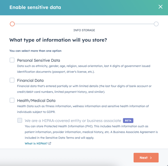 type of sensitive data to store