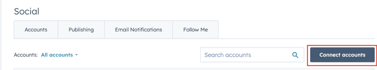 screenshot how to connect social platforms in HubSpot for social monitoring