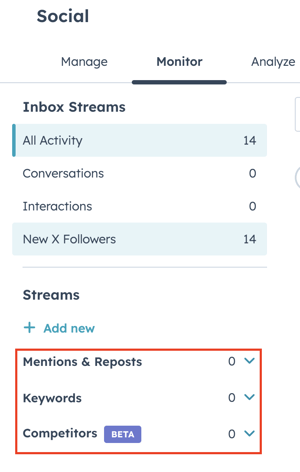 screenshot configuring social monitoring tools in HubSpot