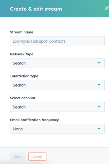 Create and Edit stream form in HubSpot