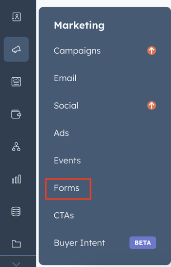 Screenshot Navigating to HubSpot Forms