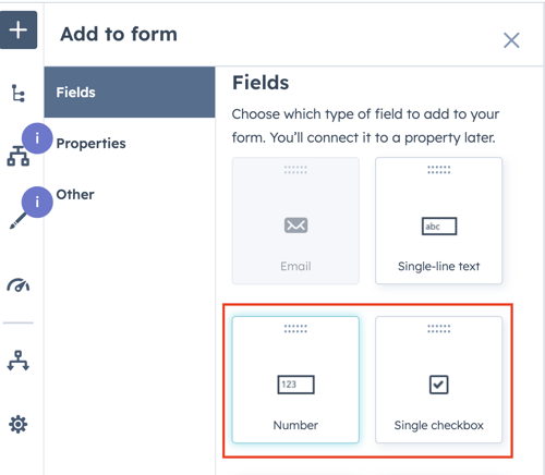 adding and setting up form fields in HubSpot