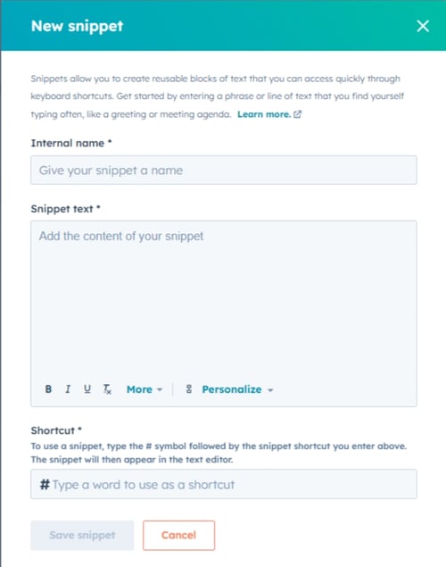 Snippets in HubSpot