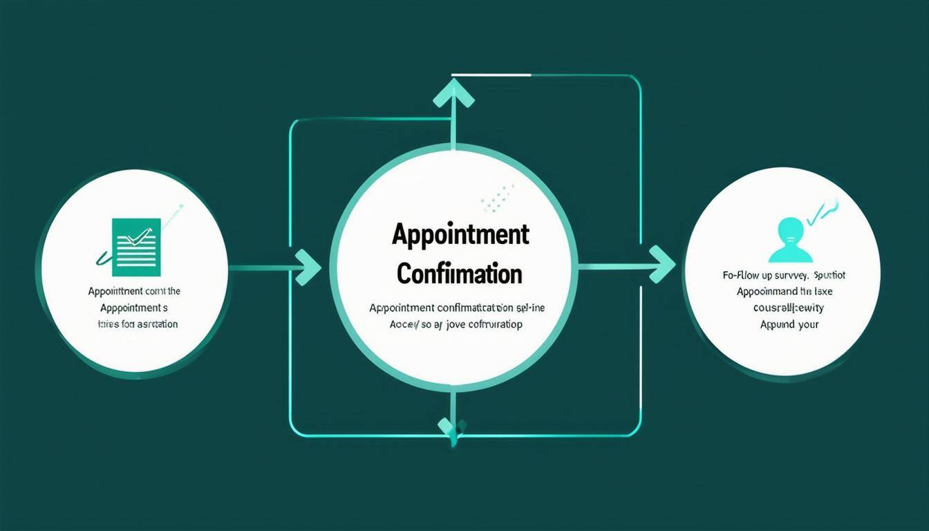 A flowchart with tasks like Appointment Confirmation and Followup Survey, linked by arrows in 00a79d-1
