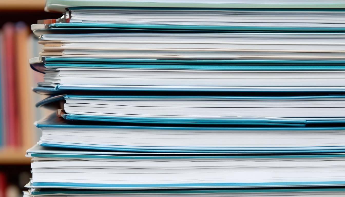 A stack of digital or physical manuals with headers or titles highlighted in 00a79d